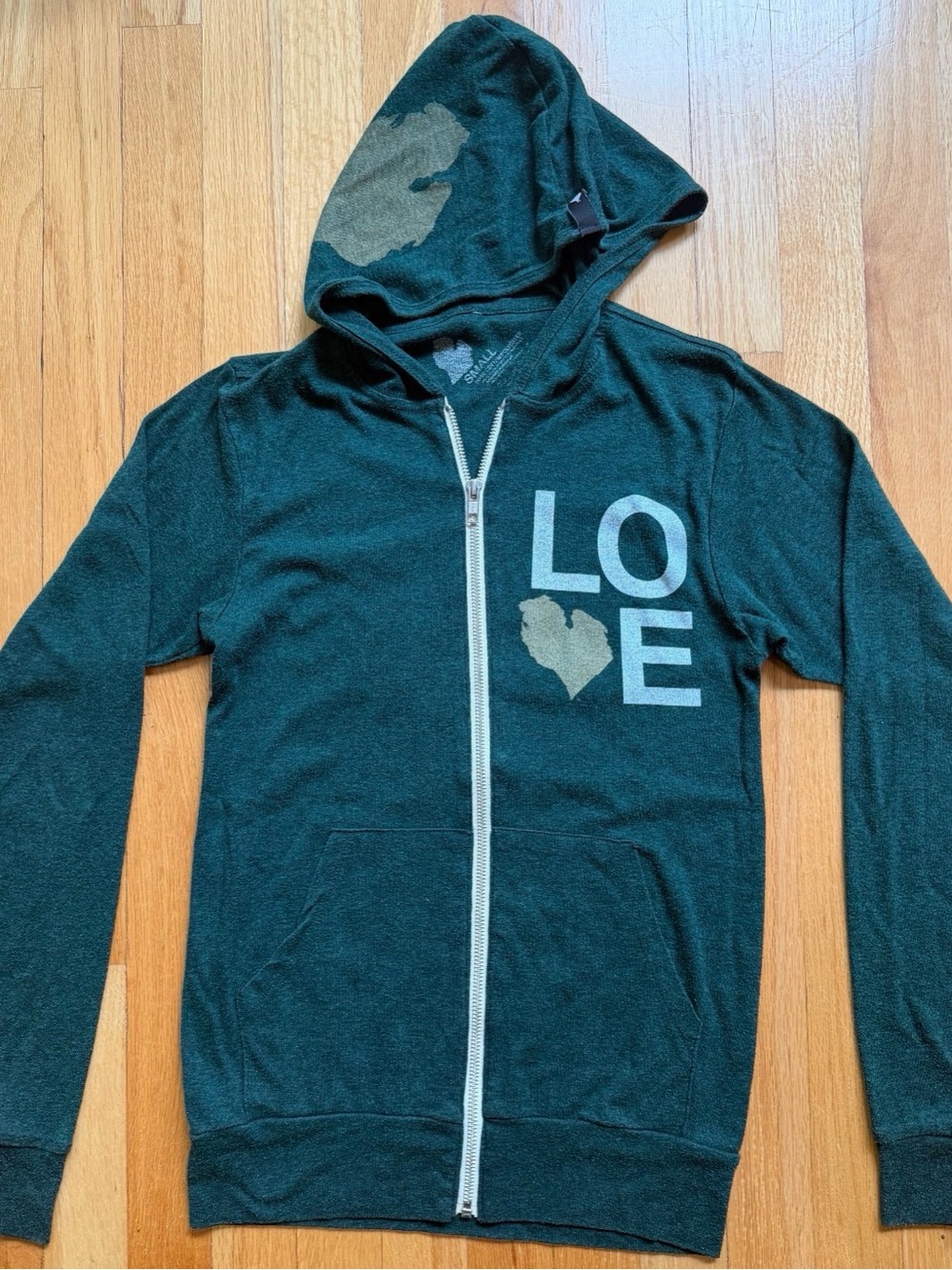LOVE Graphic Zip-Up Hoodie in Dark Green- M22 Store, Glen Arbor MI